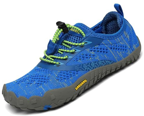SAGUARO Enfants Chaussures de Trail Chaussures Minimalistes pour Garçons et Filles Respirant Antidérapant Barefoot Chaussures de Sport Running Extérieur Bleu 34 EU