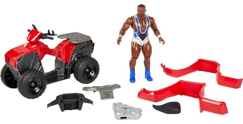 WWE Big E con vehículo desmontable Muñeco articulado con coche de juguete, las piezas saltan, regalo para niños +6 años (Mattel HDM06)
