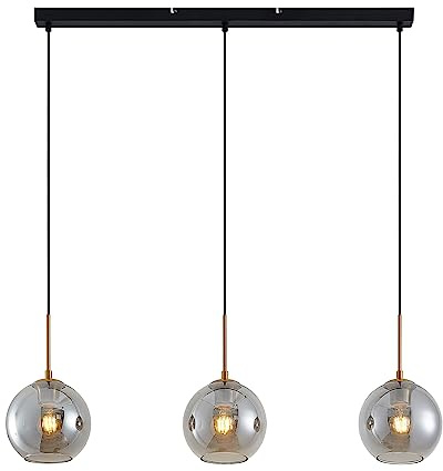Lindby Lampadario a Sospensione Moderno 3 Sfere in Vetro Fumè, Luci E27 Sospeso Bolle per Cucina Sala da Pranzo Soggiorno Tavolo Ristorante Metallo 110 cm