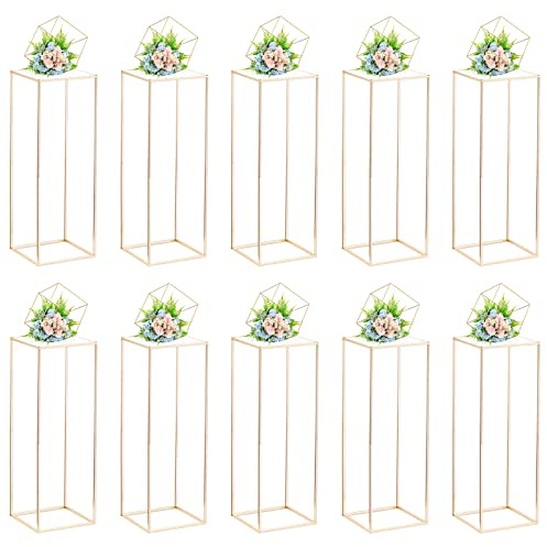 Nuptio Centrotavola Matrimonio per Tavola con Pannello Acrilico - 10 Pezzi Vaso D'oro Alto 80cm per Centrotavola Fioriera Matrimoni Festa Vasi Fiori Metallo Espositore A Colonna per Decorazioni Casa