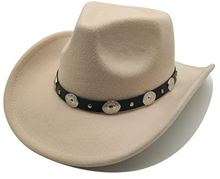 Willheoy Chapeau de Cowboy Femme Chapeau Western Homme Jazz Noir (Beige)