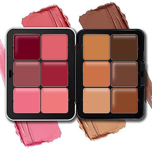 HOSAILY Cream Blush & Concealer Palette, 12 Colors, Long Wearing, Smudge Proof, Blendable Matte Finish, Face Makeup (02)