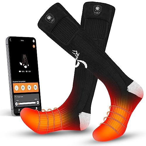 SNOW DEER Heated Socks with App Control for Men Women, Rechargeable Electric Heating Warm Sock for Motorcycle Hunting Ski Hiking Cold Winter Work Washable