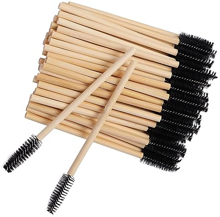 100pcs Bamboo Handle Eyelash Brush Disposable Comb Mascara Wands Eye Lashes Extension Applicator Eyebrow Brush (Black Color)