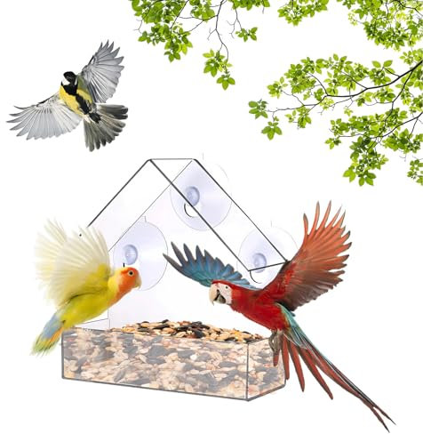 Acrylic Premium Window Bird Feeder, Transparent Outside Bird Feeder House with Strong Suction Cup for Outdoor Wildlife Little Birds