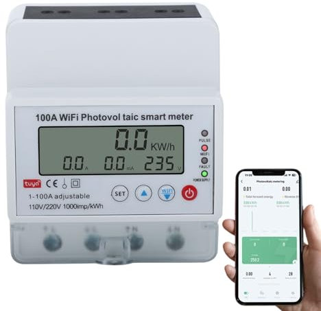 Jadeshay Stromzähler Hutschiene 1 Phase 4 Draht Solar Bidirektional Energiezähler Stromzähler für Balkonkraftwerk mit Über-Unterspannungsschutz 100A 110/220VAC