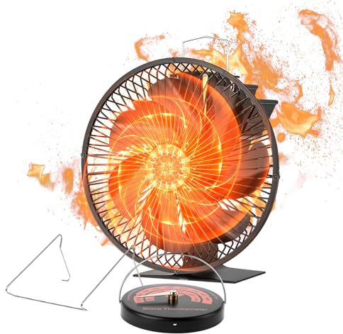 Ventilateur de cheminée avec couvercle de protection, ventilateur de poêle à bois alimenté par la chaleur avec thermomètre, ventilateur de poêle à bois 7 pales