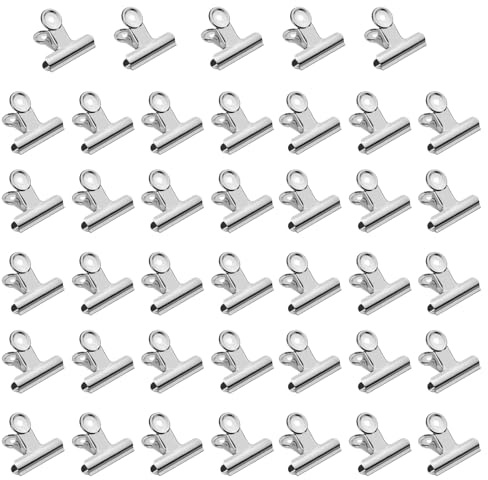 40 piccoli graffette a bulldog, 22 mm, clip multifunzione per graffette, mini clip in metallo, per borse, foto, disegni, artigianato, ufficio, cucina (argento, 22 mm)