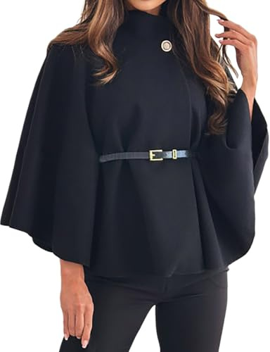 Bauzuoyo Manteau d'hiver élégant pour femme avec manches chauve-souris, ceinture, col roulé, boutonnière, laine, ample, mode loisirs, écharpe chaude