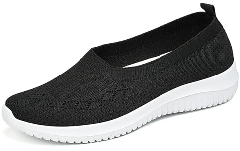 GYCF Zapatillas de Verano Mujer sin Cordones - Zapatos Caminar ortopédicas, Malla Ultraligera con tecnología Antideslizante, fácil colocación en Segundos,Negro,40EU