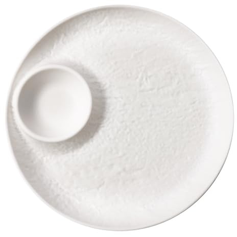 RISHORI Piatto per Sushi in Ceramica con Scomparto per Salsa, Piatto da Portata Giapponese per Sushi con Porta Salsa per Sushi, Ravioli per casa e Cucina,Bianca,Large