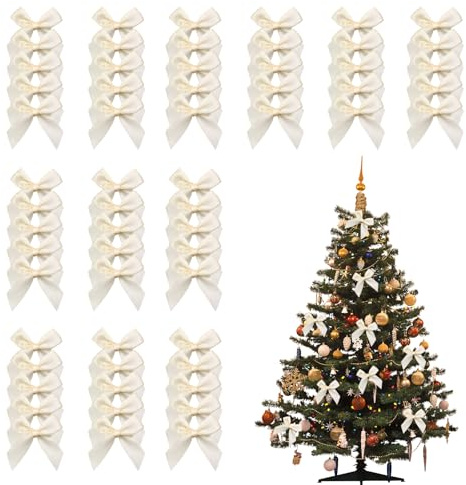 XJLyaya 60 Lazos, Lazos Pequeños para Bricolaje, Lazos Navideños Decorativos Hechos A Mano para Bodas, Envolver Regalos, Manualidades, Tartas, Decoración de Bolsas de Merienda (Blanco)