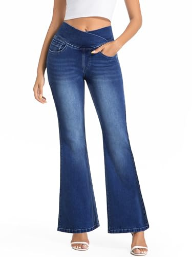 VX VONXURY Vaqueros Elásticos Mujer Acampanados Cintura Alta Lavado Push Up Levanta Glúteos Control Abdominal Pantalon Campana Mujer con 4 Bolsillo