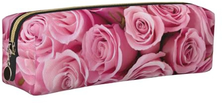 KAPPTYY Red Rose Printing School Leather Pencil Case with Zipper,Cute Pen Pouch for Boys Girls,Back to School' Supplies