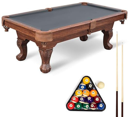 EastPoint Masterton 2.0 Bar-Size Pool Table - 87 in, Slate Gray - Pro Bounce & Consistent Play for Billiard Tables - Leg Levelers for Even Billiards Surface - Cue & Ball Set for Pool Games