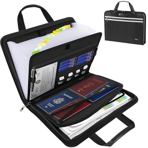 Accordion File Organizer with Lock, Fireproof Expanding File Folders with 13 Pockets Important Document Organizer with Handle & Labels, Portable Document Folder for Letter A4 Files and More