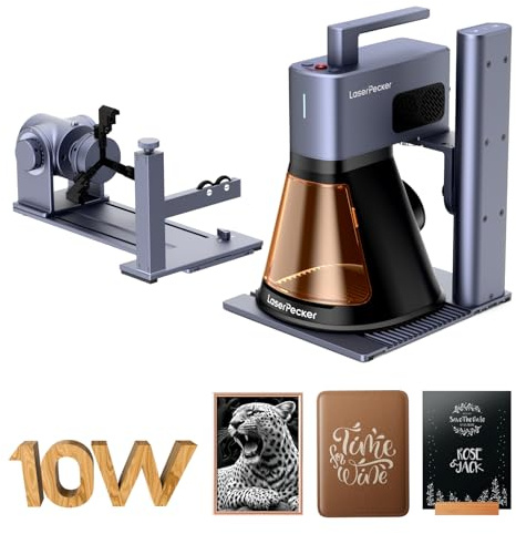 LaserPecker LP2 Plus 10W 450nm Diode Laser Engraver with Rotating Roller, 4000mm/s High-Speed 4K Resolution Portable Laser Engraving Machine for 150+ Materials, Wood Leather Metal DIY Crafts