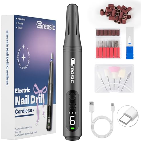 Breosic Fresa per Unghie Professionale Lima Elettrica per Unghie, Grigio