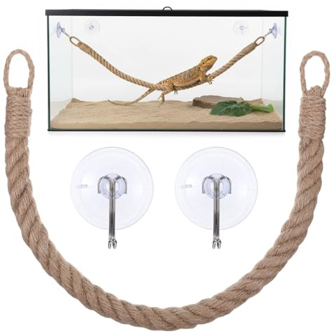 WJIAAA Reptile Climbing Rope with 2 Hooks, Reptile Vines Climbing, Wall Gecko Accessories, Hermit Crab Ladder for Lizards Snakes Terrarium Crested Gecko Decor 22.64in