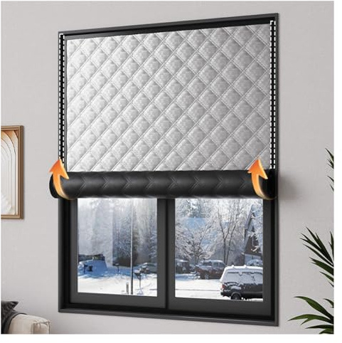 Juego de cortinas opacas térmicas grandes con aislamiento acústico para dormitorio, paneles plateados para mantener el frío fuera, 150 x 130 cm