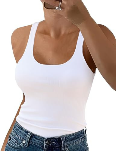 Niwicee Camiseta Tirantes Mujer Sin Mangas Verano Camisetas Sexy Tank Tops Cuello en U Camisetas Interior Corte Ajustado De Punto Elástico Crop Top Básicas Sólido Informales Camiseta