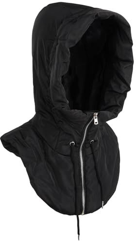 Meliyya Unisex Cotton-Down Hooded Scarf Hat, Winter Thermal Balaclava with Zipper Drawstring
