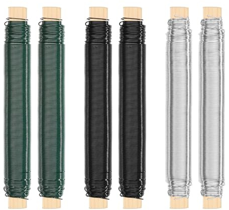 DUTIFUL 6 rollos de alambre para flores galvanizado, 0,7 mm x 40 m, alambre suelto en bobinas de madera, alambre galvanizado, manualidades para fijación de coronas, flores y plantas, manualidades