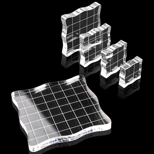 5 Pcs Acrylic Blocks for Stamping, Clear Stamping Blocks Set with Grid Lines, Square Acrylic Stamp Block, Clear Decorative Block for Scrapbooking DIY Crafts Making, Assorted Sizes