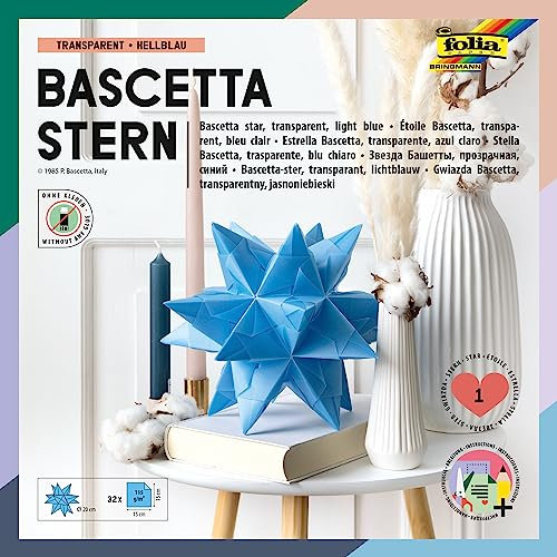 folia 820/3030 - Bastelset Bascetta Stern, Transparent rot, 30 x 30 cm, 32 Blatt, fertige Größe des Papiersterns ca. 40 cm, mit ausführlicher Anleitung - ideal zur zeitlosen Dekoration