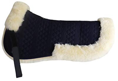 Engel Reitsport | SAKIS2-M-SCH-MED | Sattelkissen mit echtem Merino Lammfell | mit Fellrand vorne und hinten | Steppstoff schwarz Fell med. Grösse M