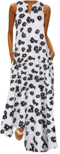 SANFASHION Robe Débardeur Femmes, Chemise sans Manche Coton Lin Point Chic,Chemise Robe sans Manche ete Plage Chic Casual