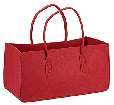 Närbild filtväska kaminsträ väska filt korg kamin trä korg filt tidningsställ tidningskorg, röd ca 50 x 25 x 25 cm