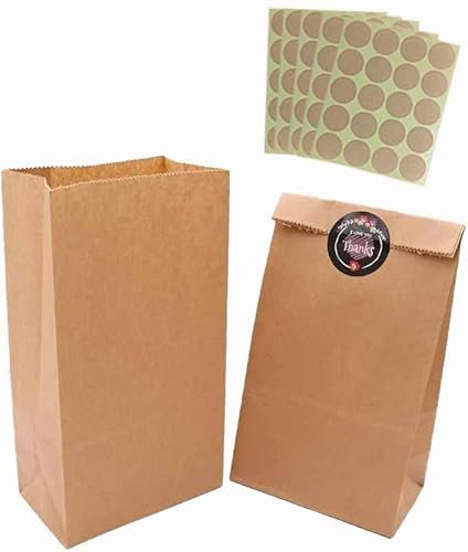 Panngu 100 STK Braune Papiertüten 12 x 21x 7cm, Premium Geschenktüten, Kraftpapier tüten Braun Für Tüten Basteln Klein, Butterbrottüten, DIY Bodenbeutel zum befüllen,