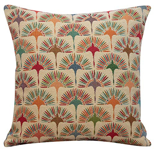 Linen Loft Multicoloured Retro Dandelion Tapestry Cushion. Double Sided Square Cover. Heavyweight fabric. Geometric floral design. (43cm x 43cm Cover only)