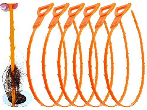 Huryfox Drain Clog Remover Tool- 6 Pack 50cm Length Drain Cleaner Sticks for Sink, Pipe and Tub - Plumbing unclogger Tool for Clogged Drains in Shower, Hair Catcher for Bathroom, Kitchen, Bathtub