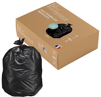 LPF LE PETIT FOURNISSEUR - Lot de 100 Sacs Poubelle 200L - Sacs Grand Volume - 100% Recyclable - 45µm - PEBD recyclé - Qualité Professionnelle - Haute Résistance poids & objets coupants - Couleur Noir