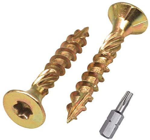 SKIR'CO (50 pezzi) universale in acciaio zincato 4,5 x 30 mm viti per legno gialle, testa svasata, testa torx, tipo 17, viti per truciolare