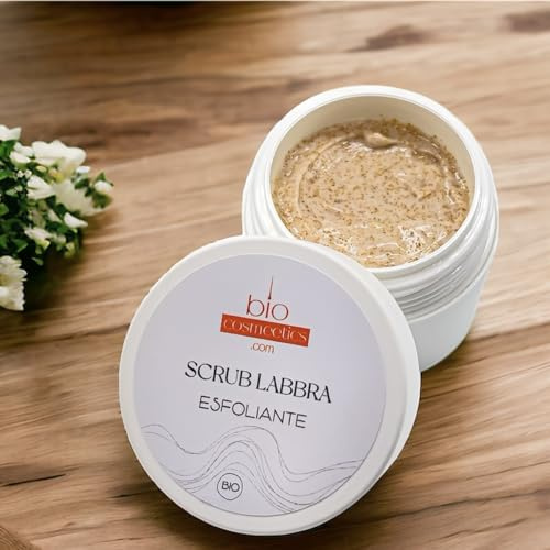 BIOCOSMEETICS Scrub Labbra Naturale Esfoliante Bio Con Nocciola e Mandorla, produttore Certificato AIAB, Made in Italy, Vasetto Lip Scrub Idratante 30ML
