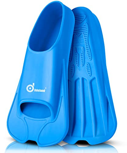 Odoland Schwimmflossen Trainingsflossen für Erwachsene und Kinder Kurze Verstellbar Tauchflossen Herren und Damen für Training im Schwimmen oder Schnorcheln, Blau, M: 40-42