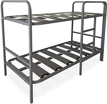 Somnia Descanso - Letto a castello rinforzato completo di ringhiera e scala metallica - Struttura da 40 x 30 mm con fogli larghi, grigio, 90 x 190