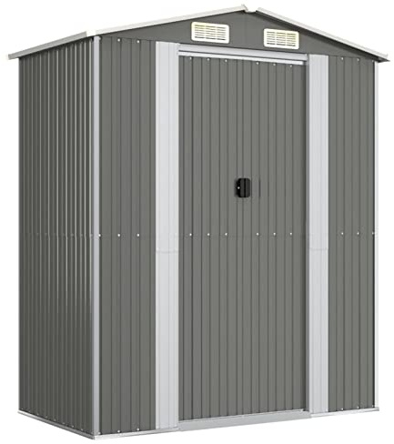 Festnight Cobertizo de Jardín Exterior, Caseta de Jardín 192x108x223 cm, Caseta de Jardín Metálica, Casetas Jardin Exteriores para Almacenamiento de Herramientas con Puertas Correderas Marrón Claro