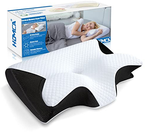HOMCA Almohada Cervical, 2 en 1 Almohada Ergonómico Espuma de Memoria Almohada Ortopedica para Soporte de Cabeza/Cuello/Hombro, Relajación y Alivio del Estrés, 60x40x12/14cm, Negro