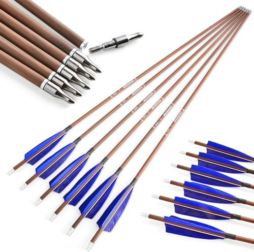 AMEYXGS 6/12x Bogenschießen Carbon Pfeile 31inch Jagdpfeile 340/400/500/600 Spine mit 4 Truthahnfedern Bogenpfeile für Recurve Compound Traditionelle Bogen Praxis (12, Blau, Spine 400)