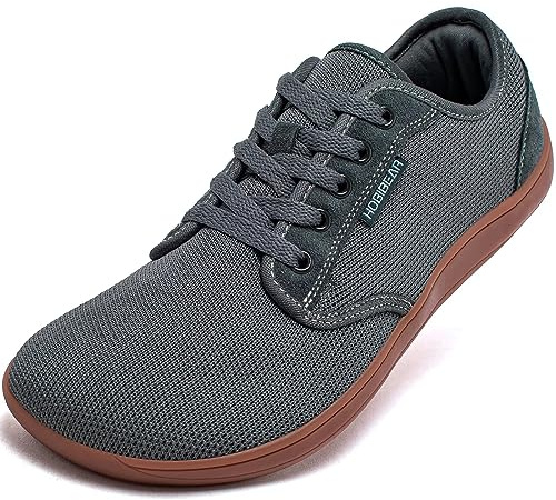 HOBIBEAR Barefoot Minimalist Shoes Womens Mens | Zero Drop | Wide Width Fashion Sneaker Grey/Brown,Women 7/Men 6
