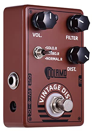 D-11 Pedal de efecto de guitarra de distorsión vintage, con filtro de volumen y controles de distorsión, diseño True Bypass para guitarra eléctrica, café