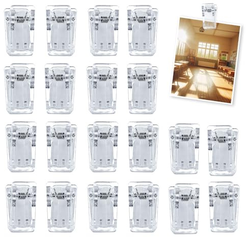 AZWOOD Clip a molla adesive, trasparenti, 20 pezzi, per esterni, in plastica, per foto, per ufficio, casa, scuola