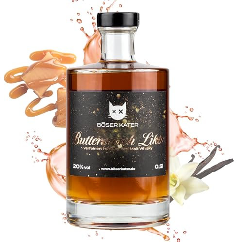 BÖSER KATER Butterscotch Likör mit Whisky, das perfekte Geschenk für jeden Anlass, einzigartig milder Geschmack, Noten von Karamell & Vanille, Caramel Liqueur, 0,5l - 20% Vol.