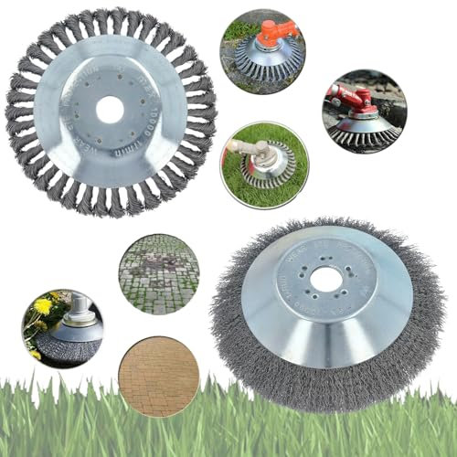 GEPCO 2X Profi Wildkraut Fugen Unkrautbürste 25,4x200mm 2-TLG Satz Fugenbürste Motorsense Freischneider gezopfter Stahldraht kompatibel mit Stihl Makita Honda Nac Alko