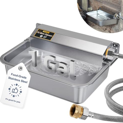PETHIND 1Gal/3.8L Automatic Water Dispenser for Dogs, Patented Automatic Dog Waterer Bowl for Outdoor, Stainless Steel Water Bowl Dispenser for Livestock Chicken, Dog Feeder Fit 3/4'' GHT Faucet