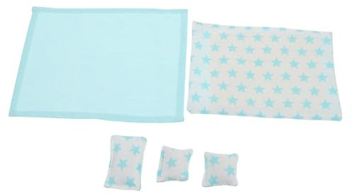 Vaguelly Puppenhaus-bettlaken Mini-bettwäsche-Set Maßstab 1/12 Miniatur-bettlaken Steppdeckenkissen Puppenhaus- Mini-Schlafzimmer-Ornament